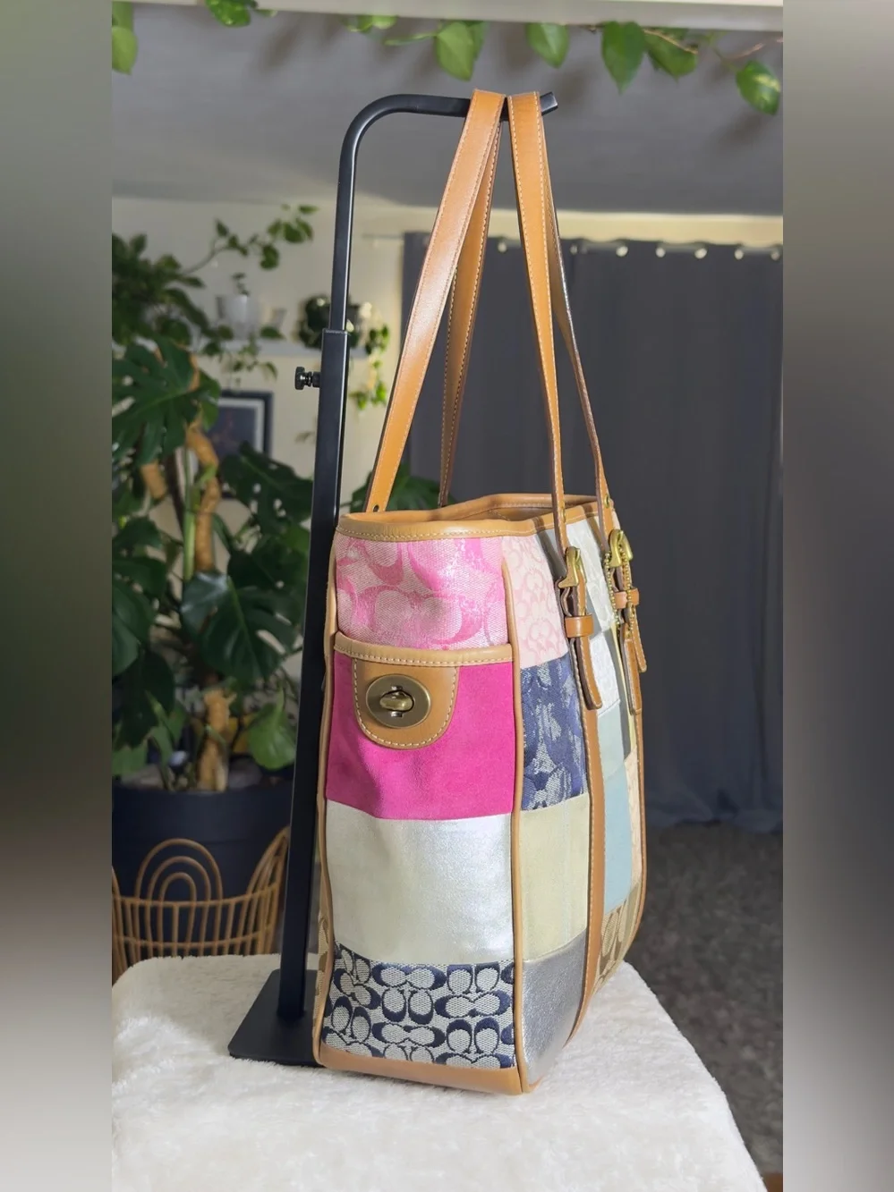 Vintage Coach Y2K Multicolor Signature Patchwork Tote Bag